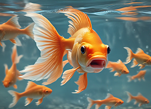 金鱼在水中游动图片