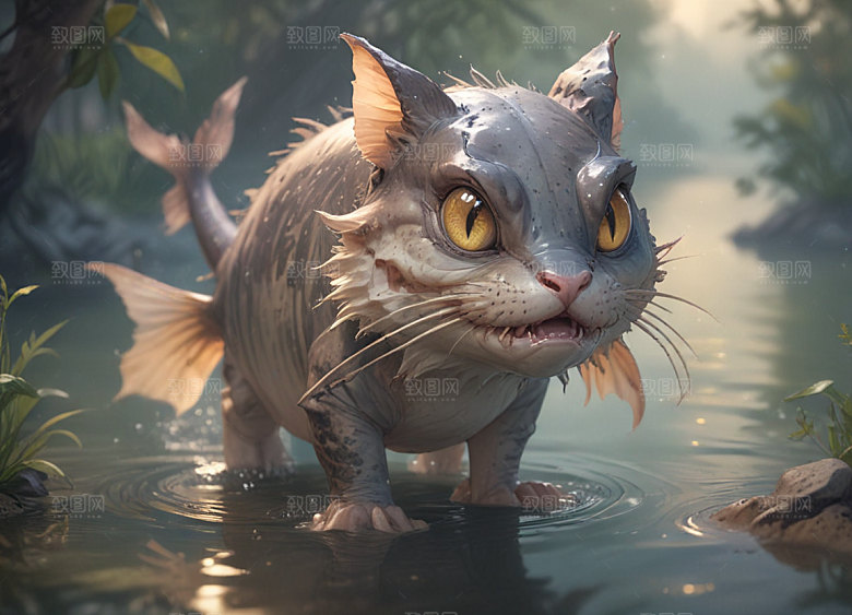 猫型鲶鱼水中游图片