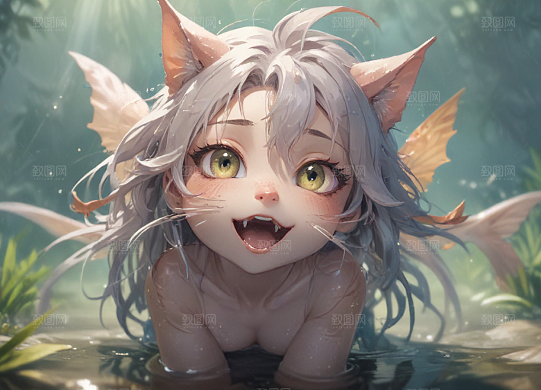 猫型鲶鱼水中游图片