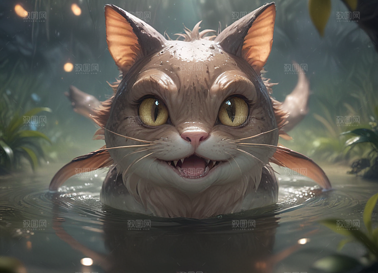 猫型鲶鱼水中游图片