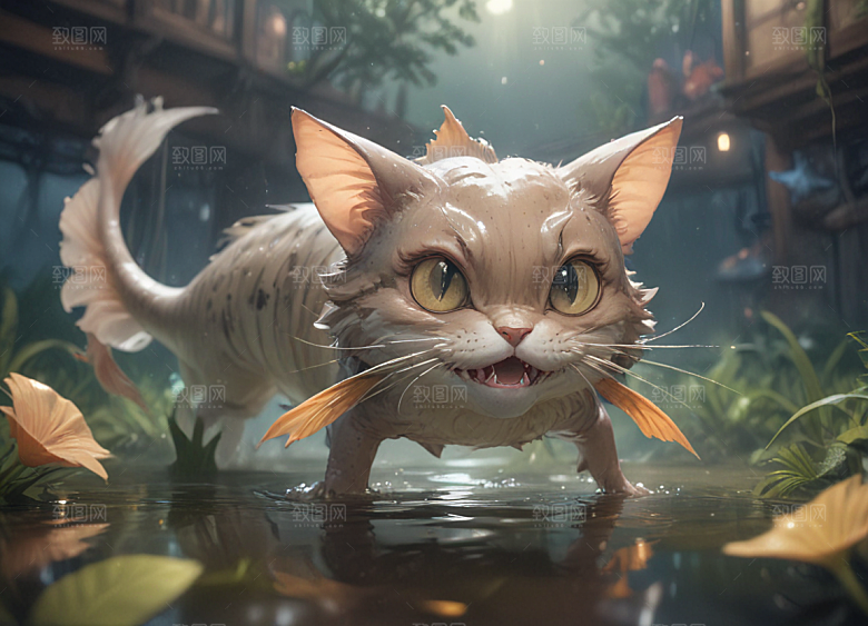 猫型鲶鱼水中游图片