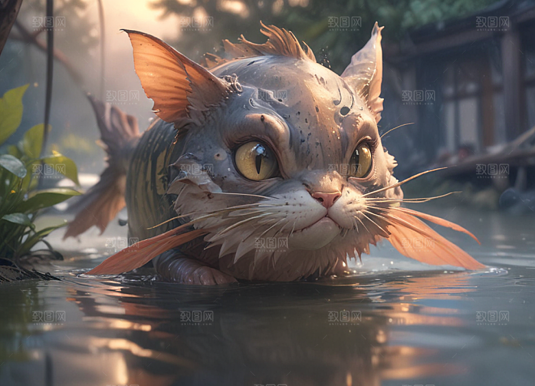 猫型鲶鱼水中游图片