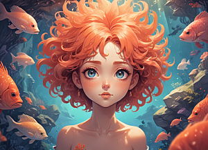 红发少女珊瑚海中美景侧颜图片