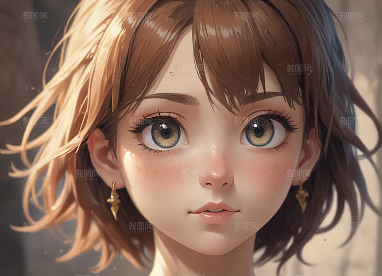 短卷发蓝眼女孩拿书四周水和鱼图片