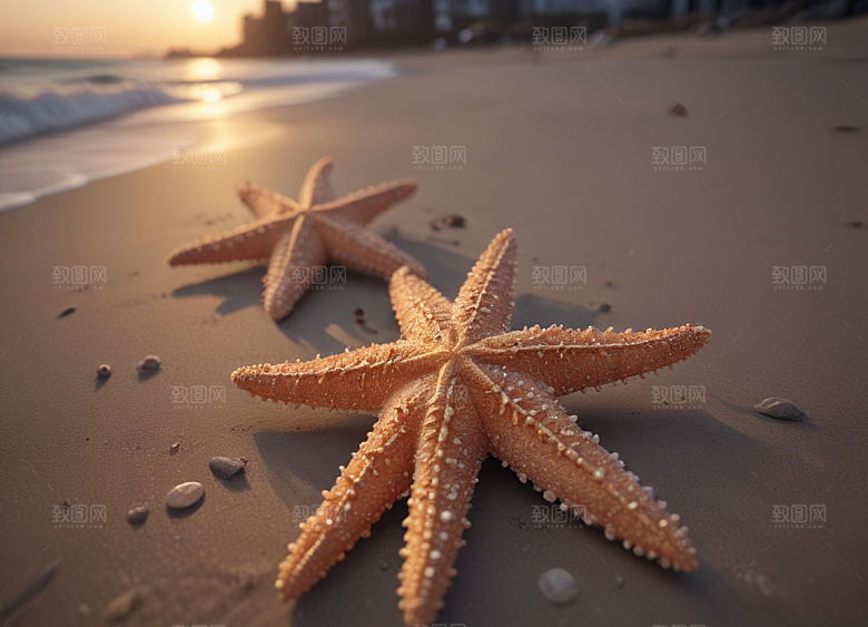 沙滩上海星特写图片