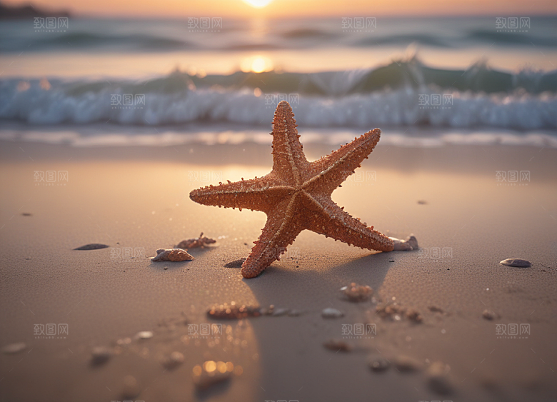 沙滩上海星特写图片