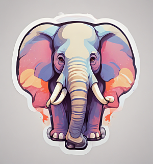 彩色手绘大象贴纸可爱风格图片