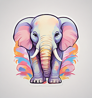 彩色手绘大象贴纸可爱风格图片