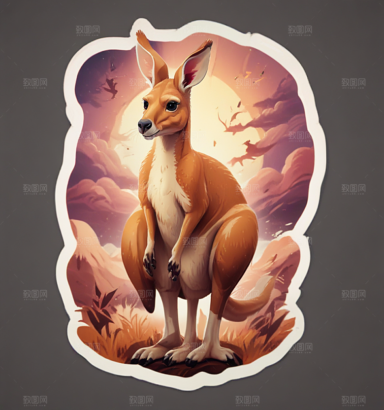 澳洲风情袋鼠插画设计图片