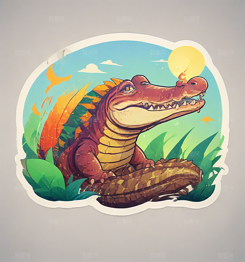 卡通风格鳄鱼插画设计图片
