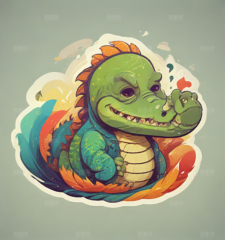 卡通风格鳄鱼插画设计图片