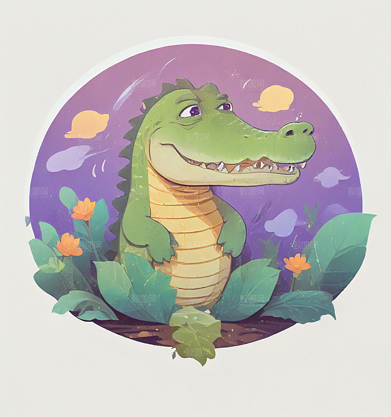 卡通风格鳄鱼插画设计图片