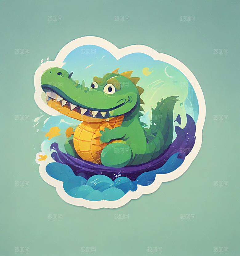 卡通风格鳄鱼插画设计图片