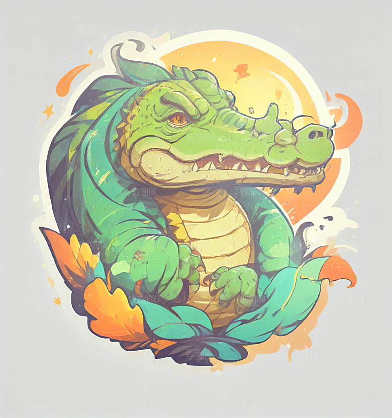 卡通风格鳄鱼插画设计图片