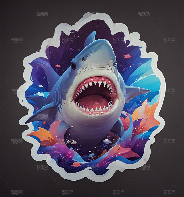 海洋生物3D插画设计鲨鱼图片
