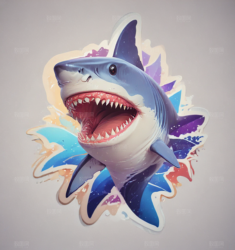 海洋生物3D插画设计鲨鱼图片