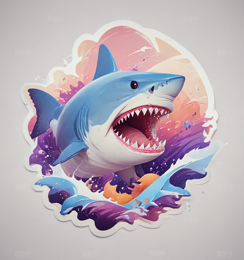海洋生物3D插画设计鲨鱼图片