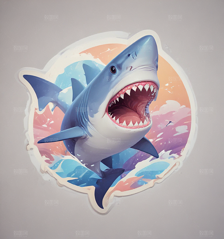 海洋生物3D插画设计鲨鱼图片