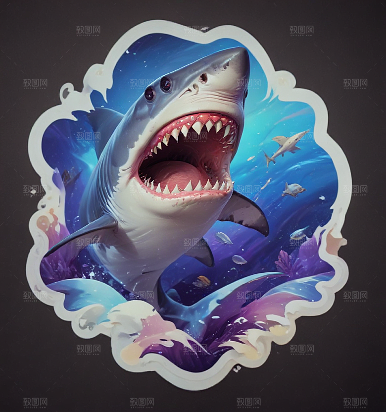 海洋生物3D插画设计鲨鱼图片