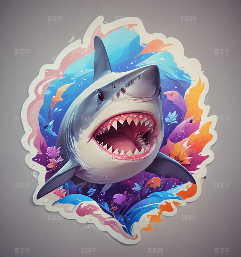 海洋生物3D插画设计鲨鱼图片