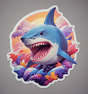 海洋生物3D插画设计鲨鱼图片