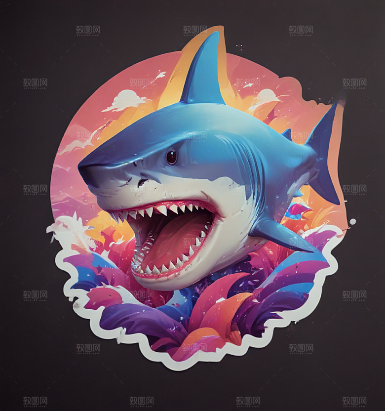海洋生物3D插画设计鲨鱼图片