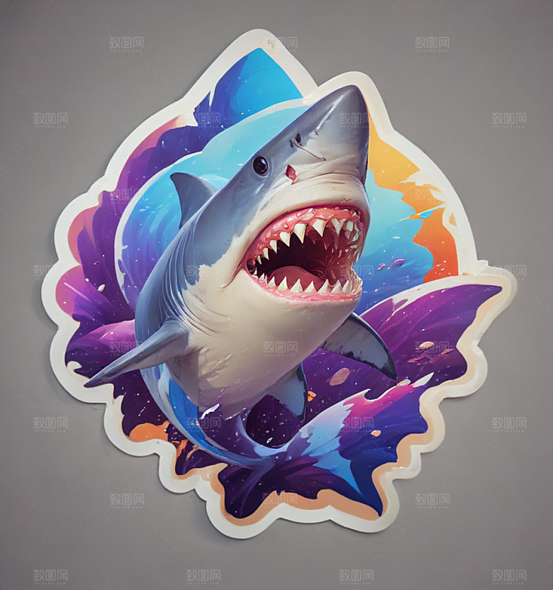海洋生物3D插画设计鲨鱼图片