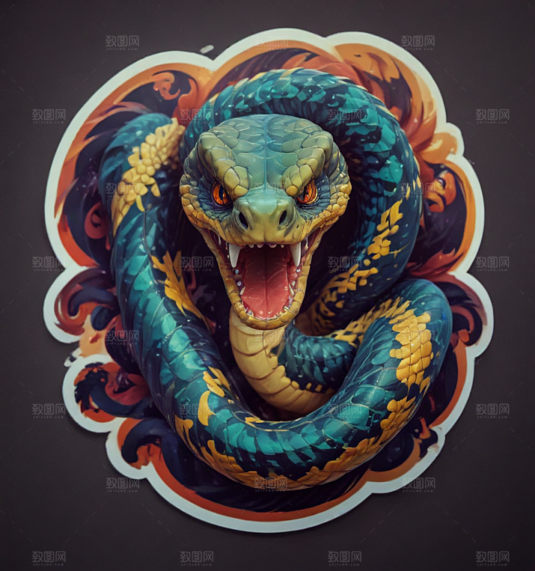 愤怒的蛇3D插画设计图片