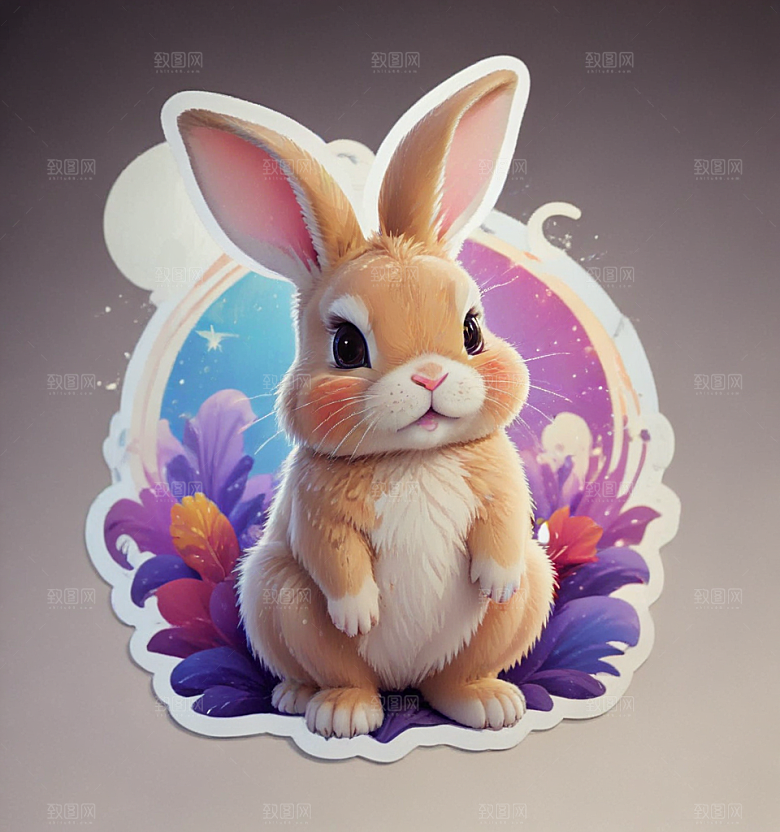 可爱卡通兔子萌态插画插画图片