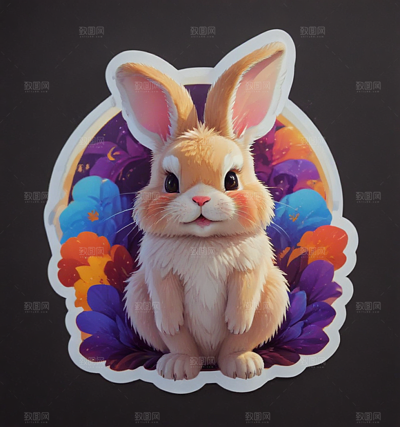 可爱卡通兔子萌态插画插画图片