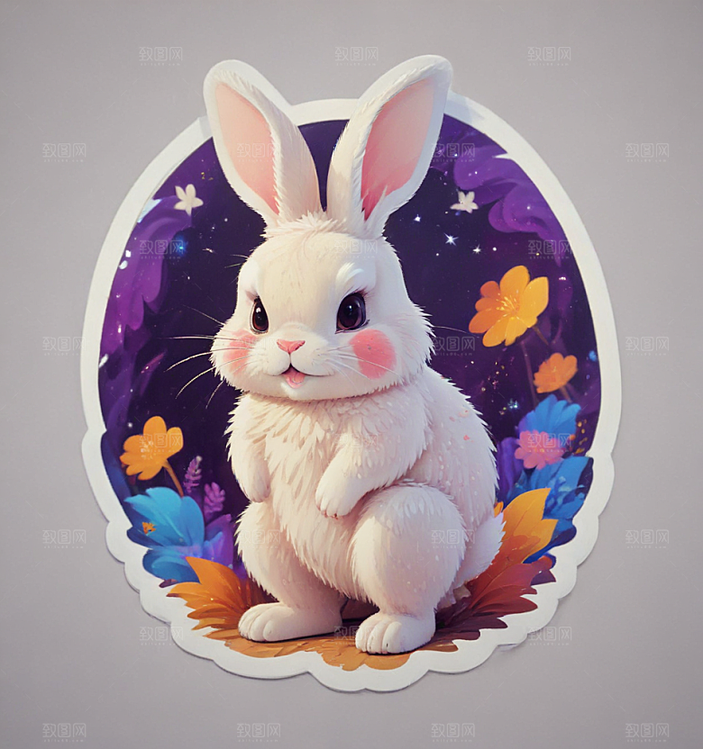 可爱卡通兔子萌态插画插画图片