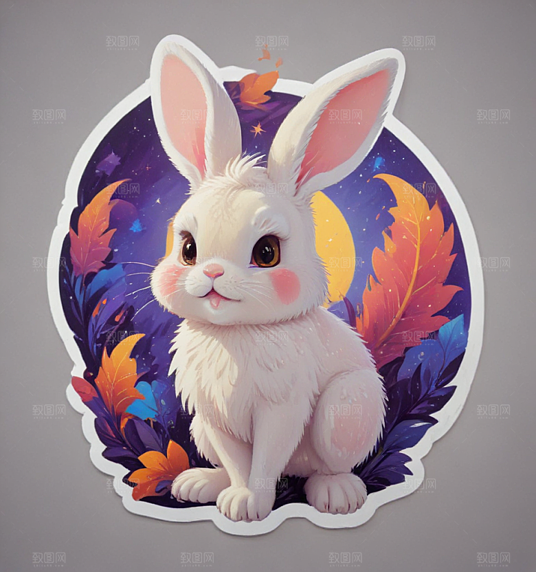 可爱卡通兔子萌态插画插画图片