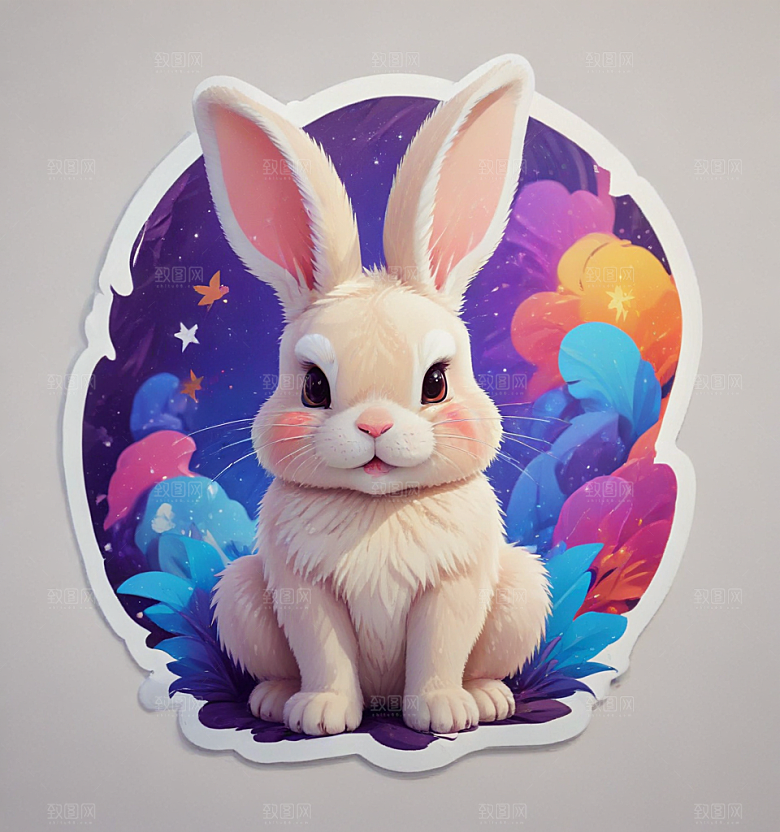 可爱卡通兔子萌态插画插画图片