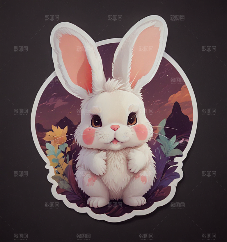 可爱卡通兔子萌态插画插画图片