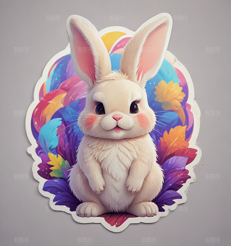 可爱卡通兔子萌态插画插画图片