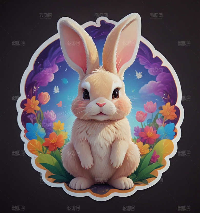 可爱卡通兔子萌态插画插画图片
