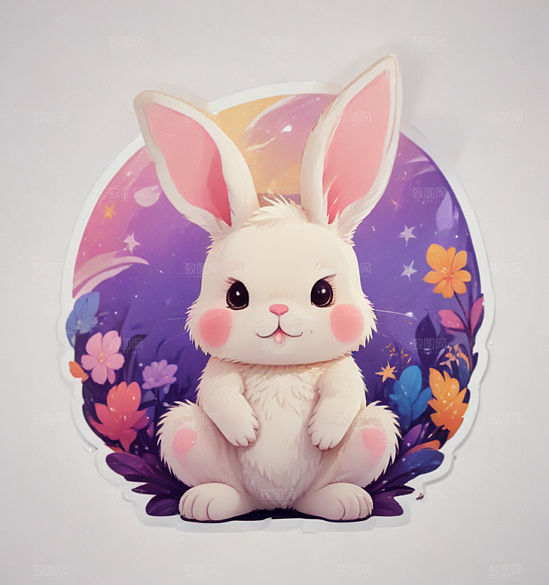 可爱卡通兔子萌态插画插画图片