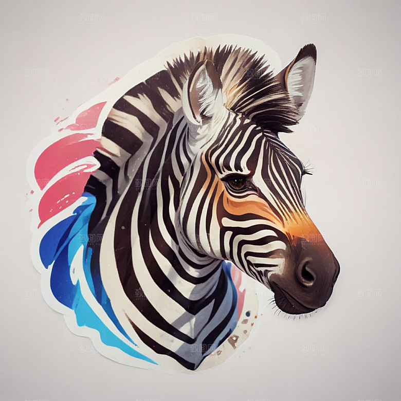 彩色斑马头像设计插画图片