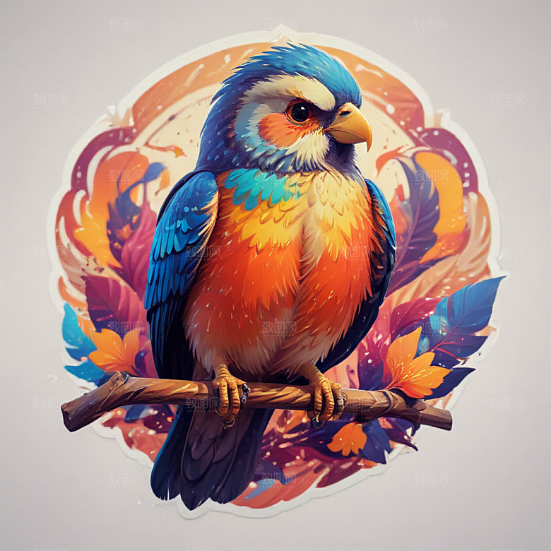彩色插画风格蓝色鹦鹉图图片