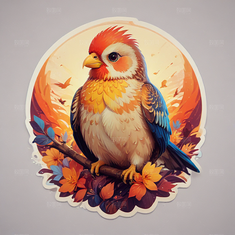 彩色插画风格蓝色鹦鹉图图片