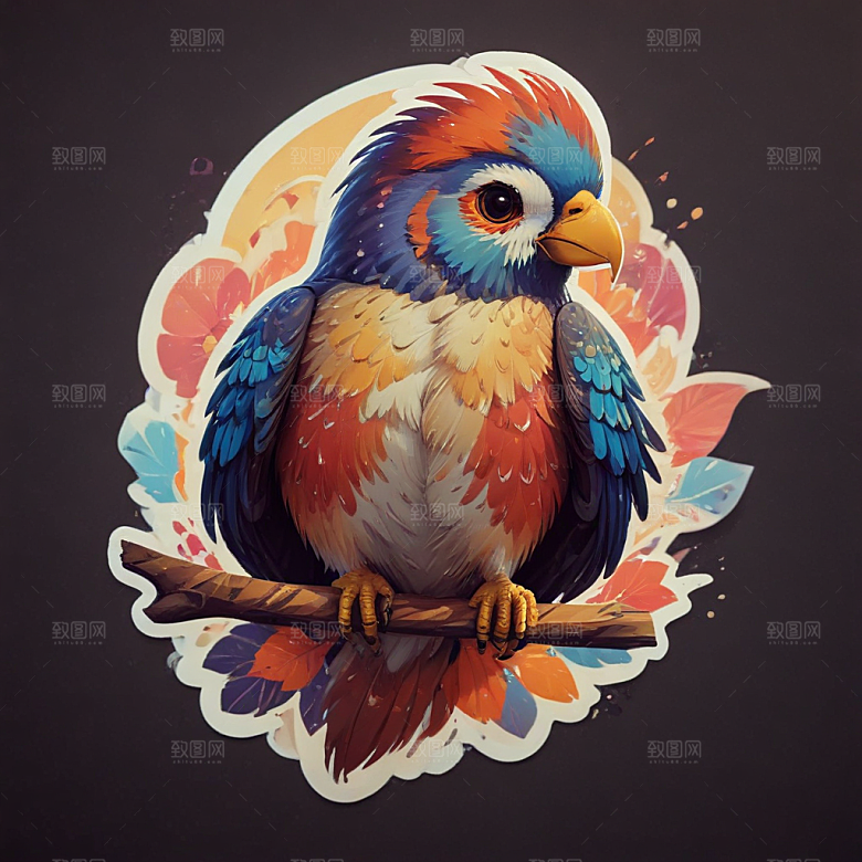 彩色插画风格蓝色鹦鹉图图片