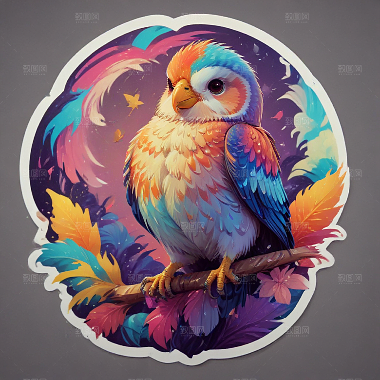 彩色插画风格蓝色鹦鹉图图片
