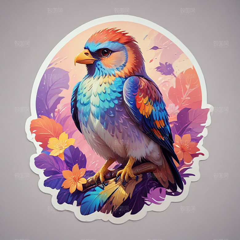 彩色插画风格蓝色鹦鹉图图片