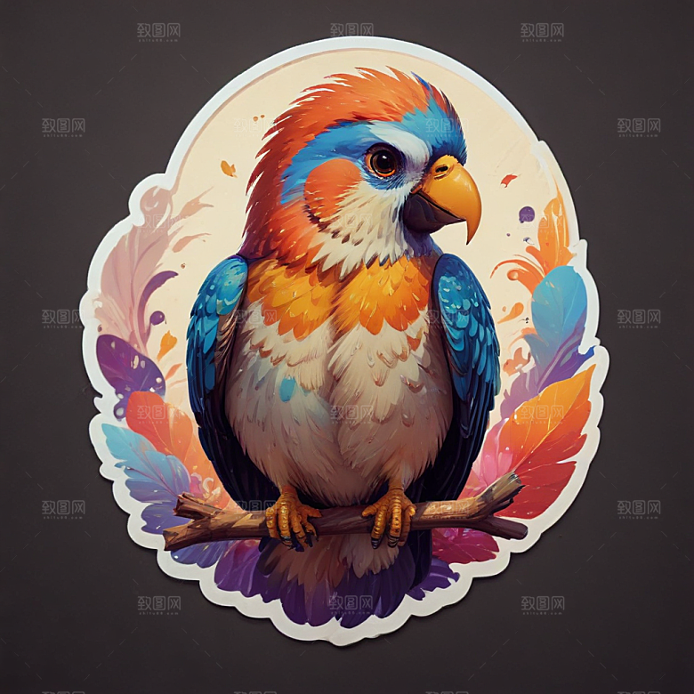 彩色插画风格蓝色鹦鹉图图片