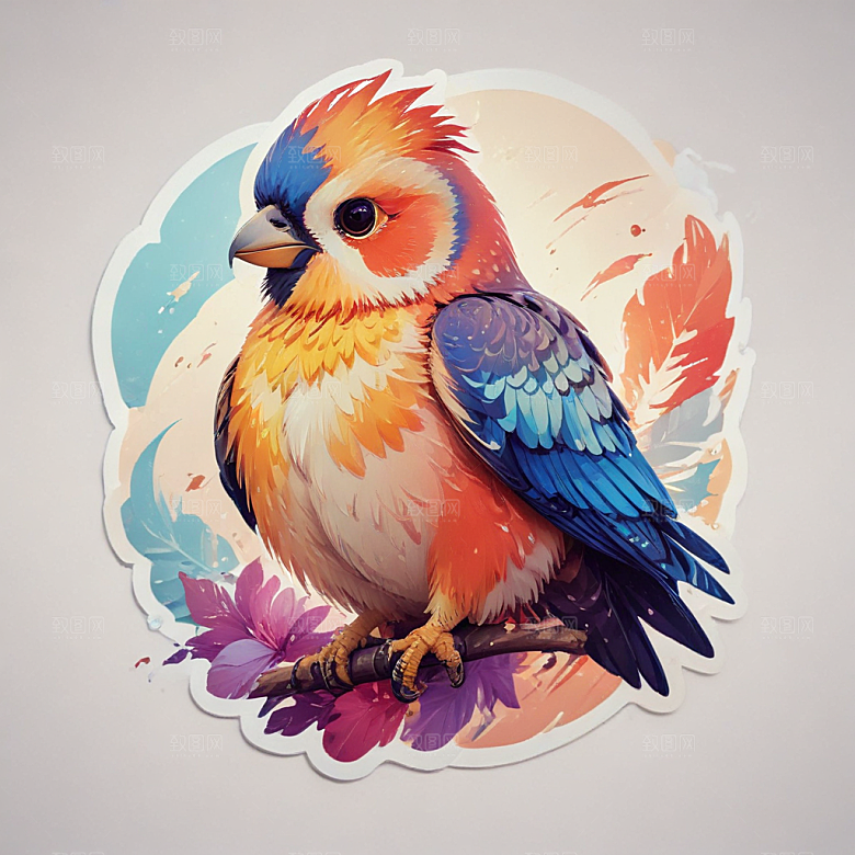 彩色插画风格蓝色鹦鹉图图片