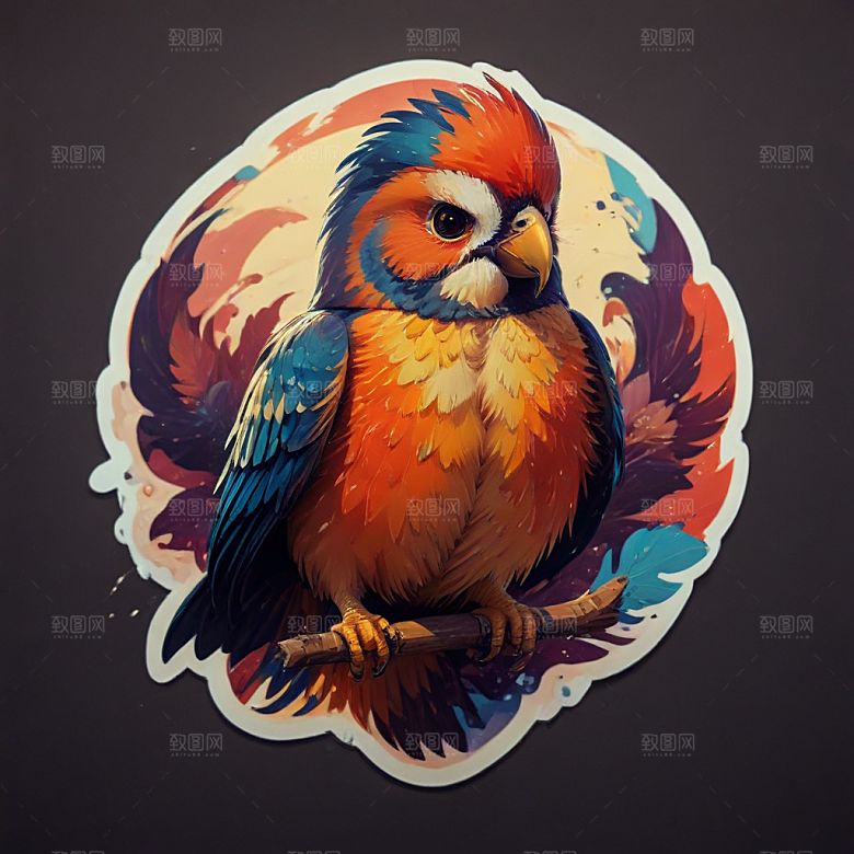 彩色插画风格蓝色鹦鹉图图片