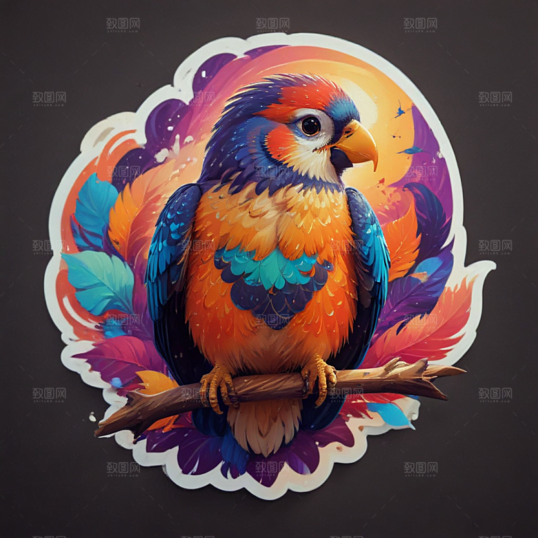 彩色插画风格蓝色鹦鹉图图片