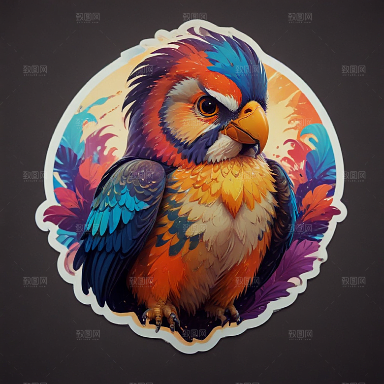 彩色插画风格蓝色鹦鹉图图片