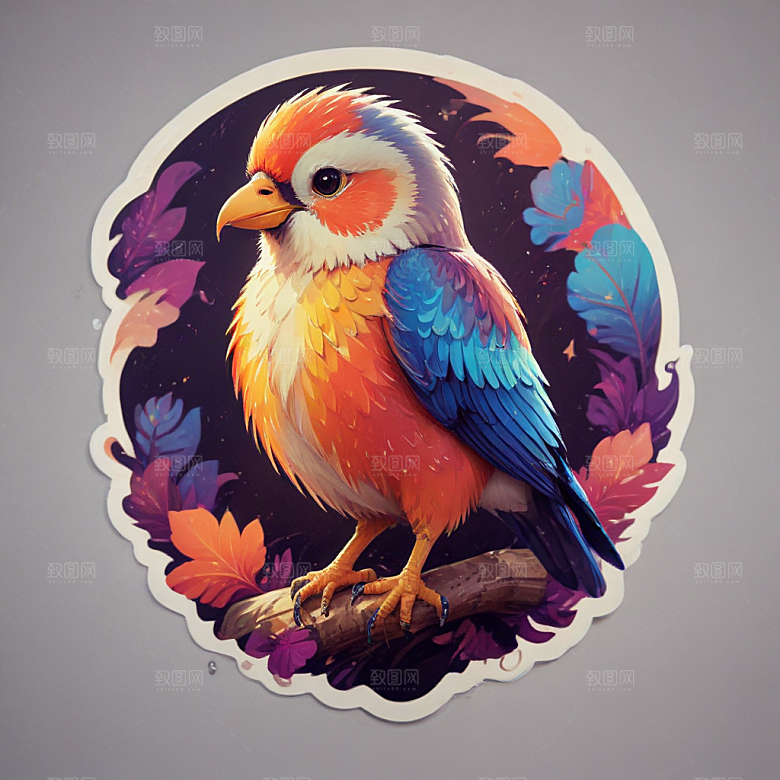 彩色插画风格蓝色鹦鹉图图片
