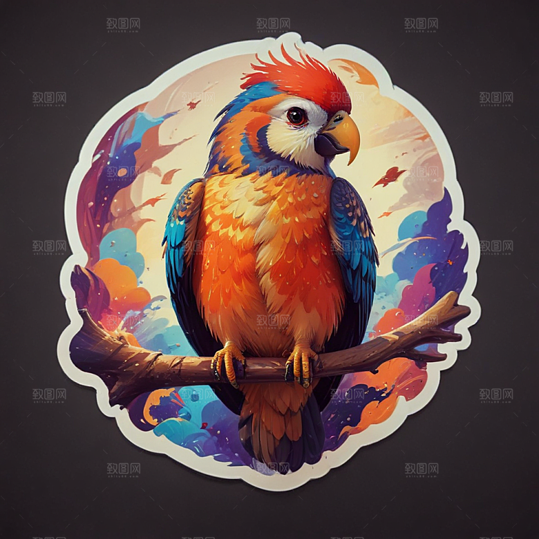 彩色插画风格蓝色鹦鹉图图片